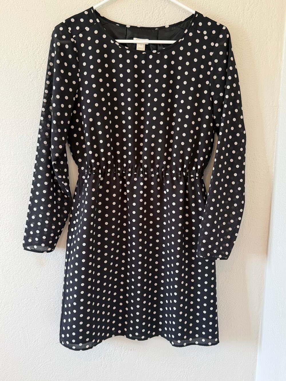 Women's J Crew Long Sleeve Polka Dot Black and White Print Dress Sz 2